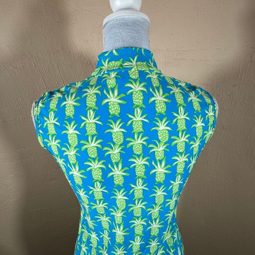 Jude Connally Kristen Dress – Blue & Lime Pineapple Print | Mandarin Collar | Sl - Picture 5 of 8